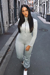 Grey Sweat Drawstring Waist Jumpsuit - Darrah-Jumpsuits