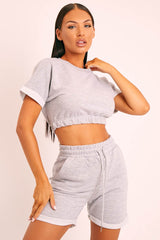 Grey Sweat Top Shorts Loungewear Co-ord - Indee-Loungewear