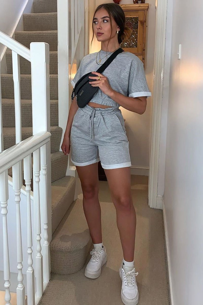 Grey Sweat Top Shorts Loungewear Co-ord - Indee-Loungewear