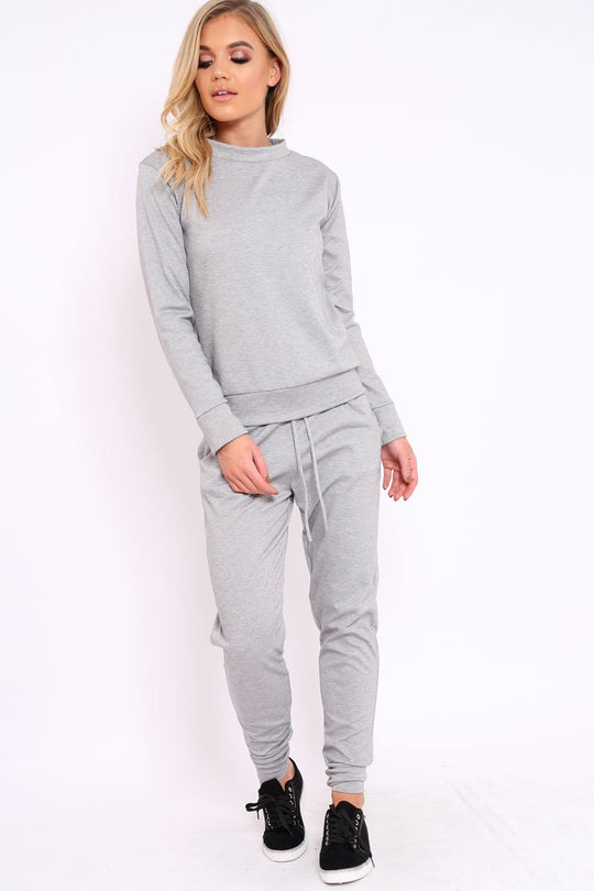 Grey Sweatshirt and Joggers Loungewear Set - Evalin