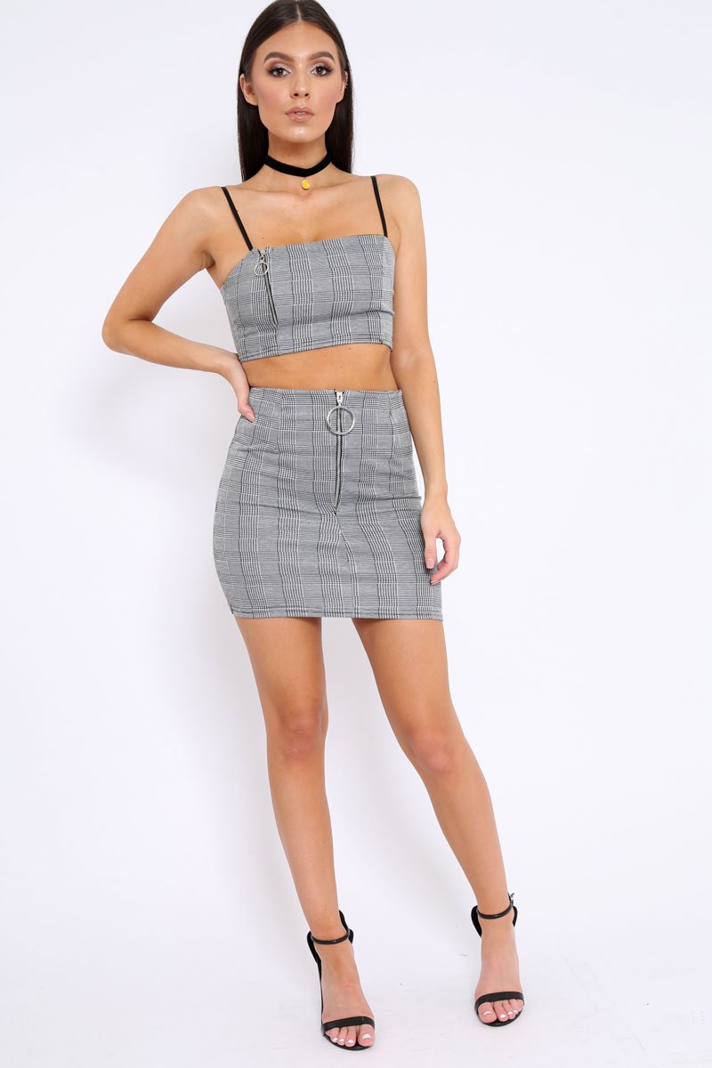 Grey Tartan Crop Top and Skirt Co-ord - Edina-Co-ords