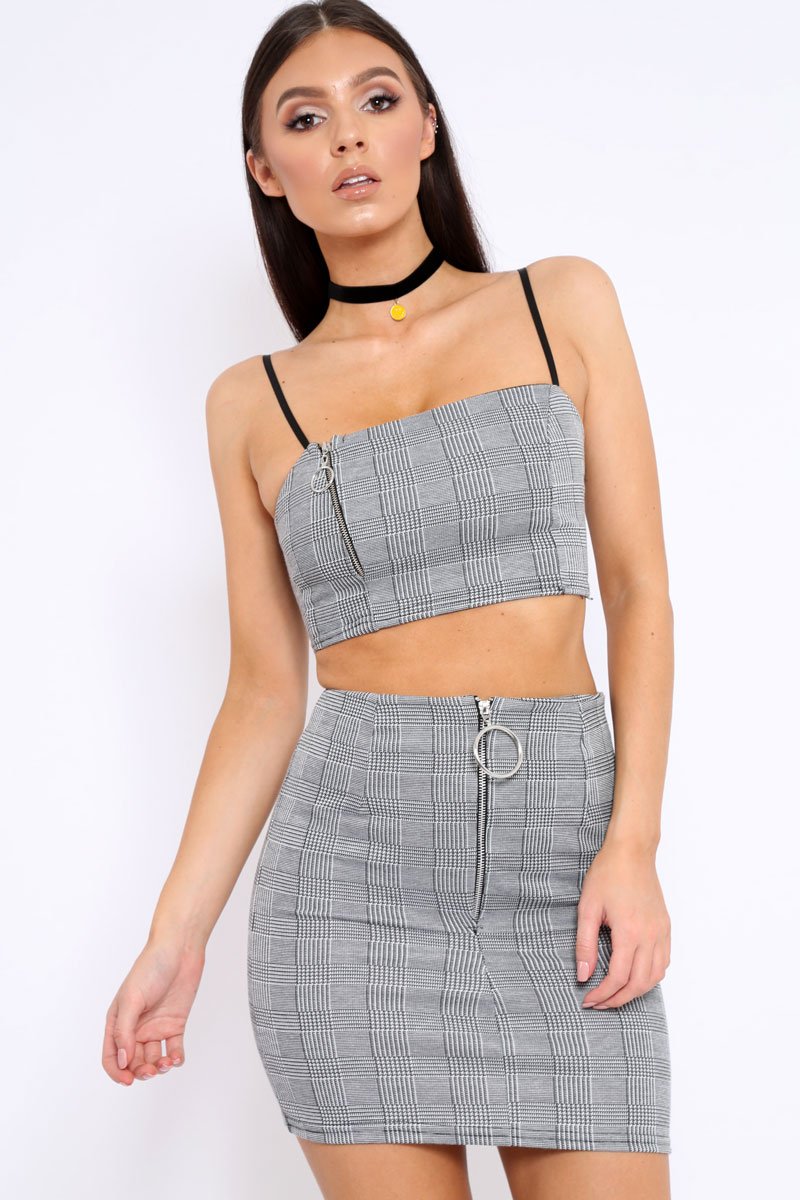 Grey Tartan Crop Top and Skirt Co-ord - Edina-Co-ords