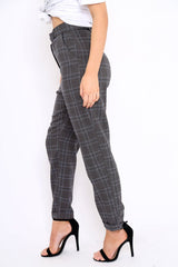 Grey Tartan Ring Belted Tapered Trousers - Klara-Trousers