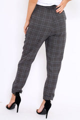 Grey Tartan Ring Belted Tapered Trousers - Klara-Trousers