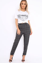 Grey Tartan Ring Belted Tapered Trousers - Klara-Trousers