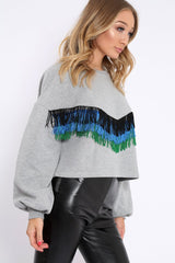 Grey Tassel Front Cropped Jumper - Cosima-Jumper