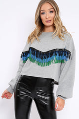 Grey Tassel Front Cropped Jumper - Cosima-Jumper