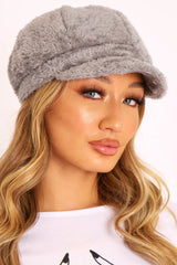 Grey Teddy Fabric Baker Boy Cap - Bryla-Hats