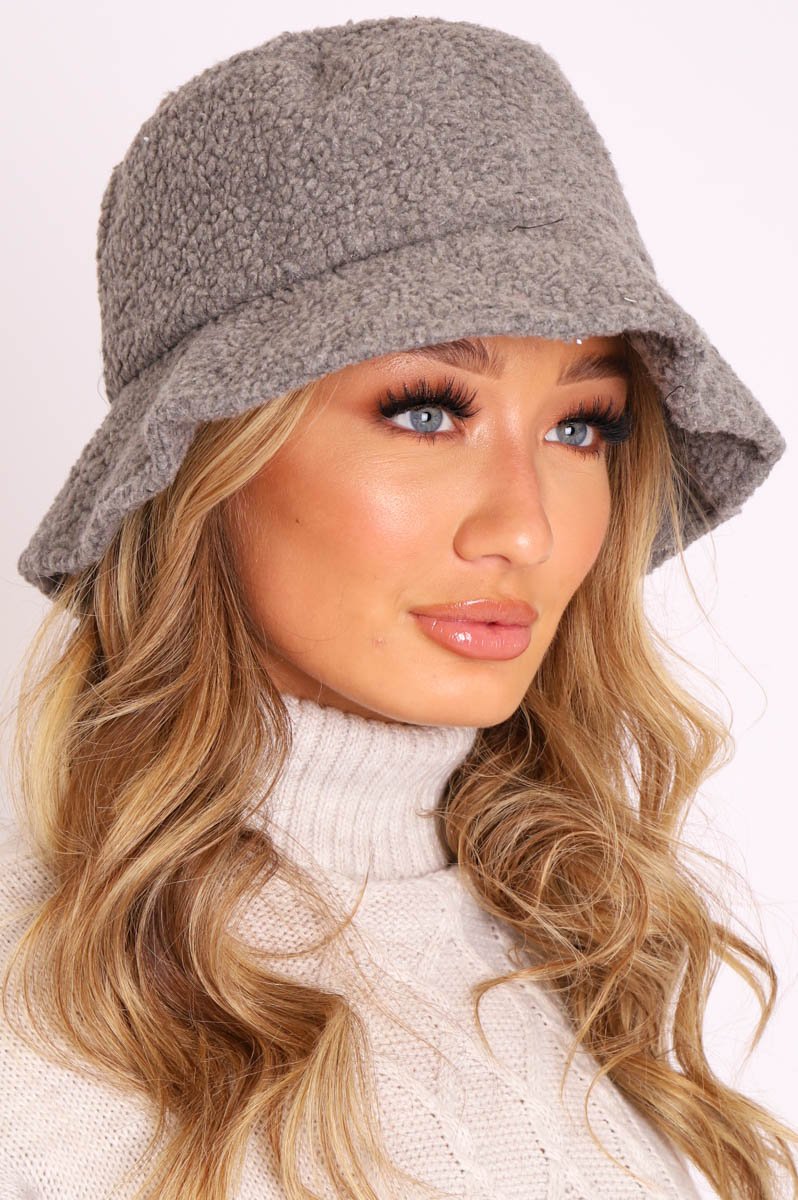 Grey Teddy Fabric Bucket Hat - Aanya-Hats