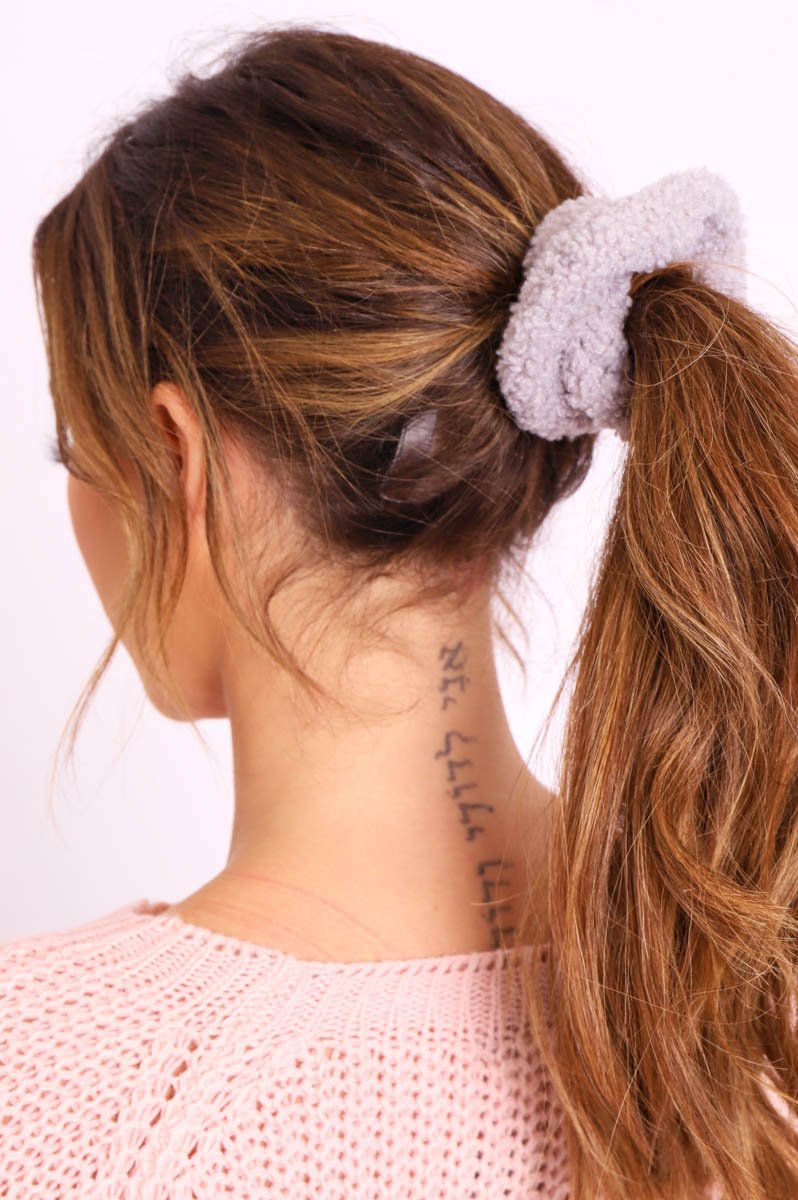 Grey Teddy Hair Scrunchie - Bassy-Hair