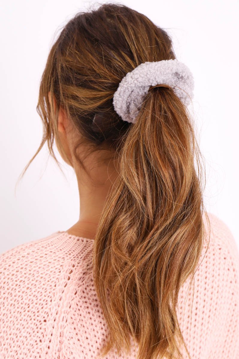 Grey Teddy Hair Scrunchie - Bassy-Hair