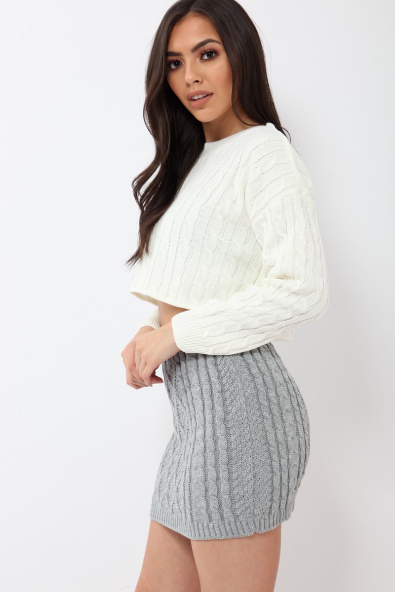 Grey Thick Knit Bodycon Skirt - Kristy-Skirts