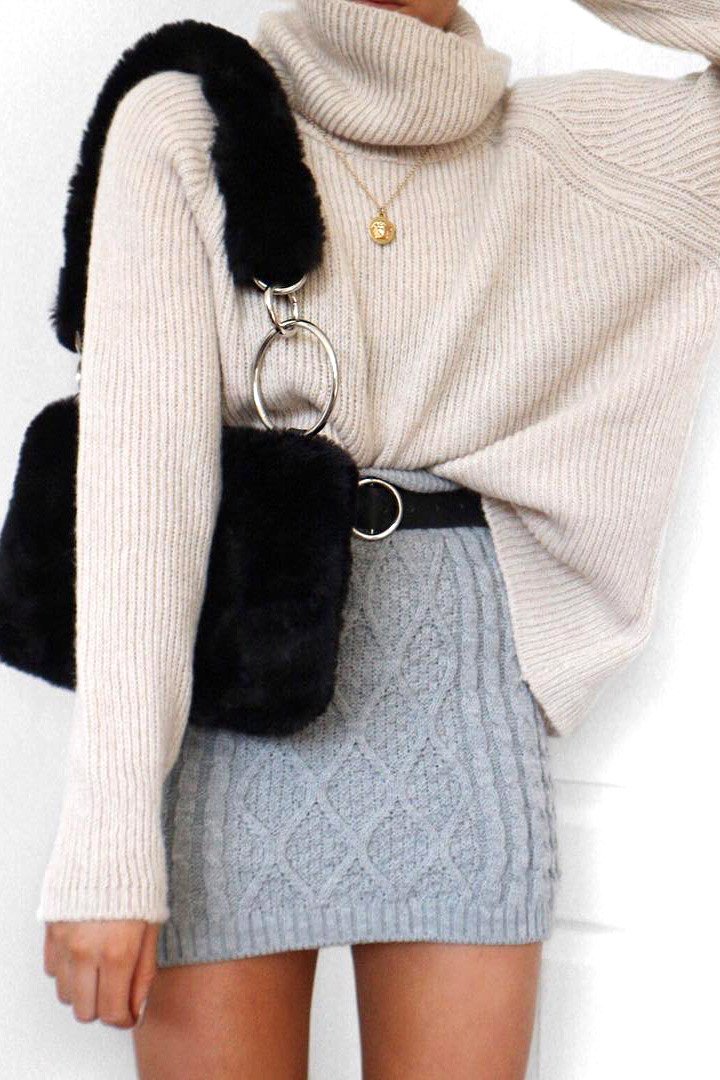 Grey Thick Knit Bodycon Skirt - Kristy-Skirts