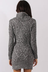 Grey Thick Knit Turtleneck Jumper Dress - Jameigh-Dresses