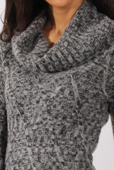 Grey Thick Knit Turtleneck Jumper Dress - Jameigh-Dresses