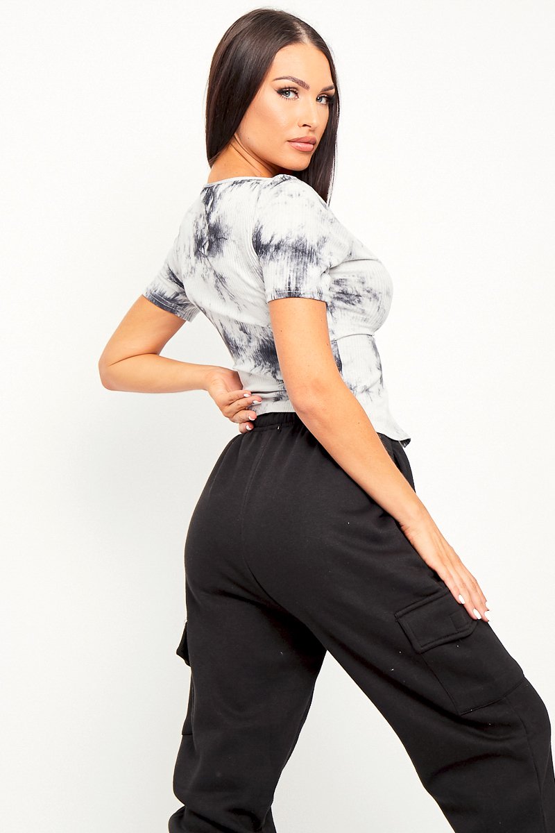 Grey Tie Dye Double Zip Top - Faven-Tops