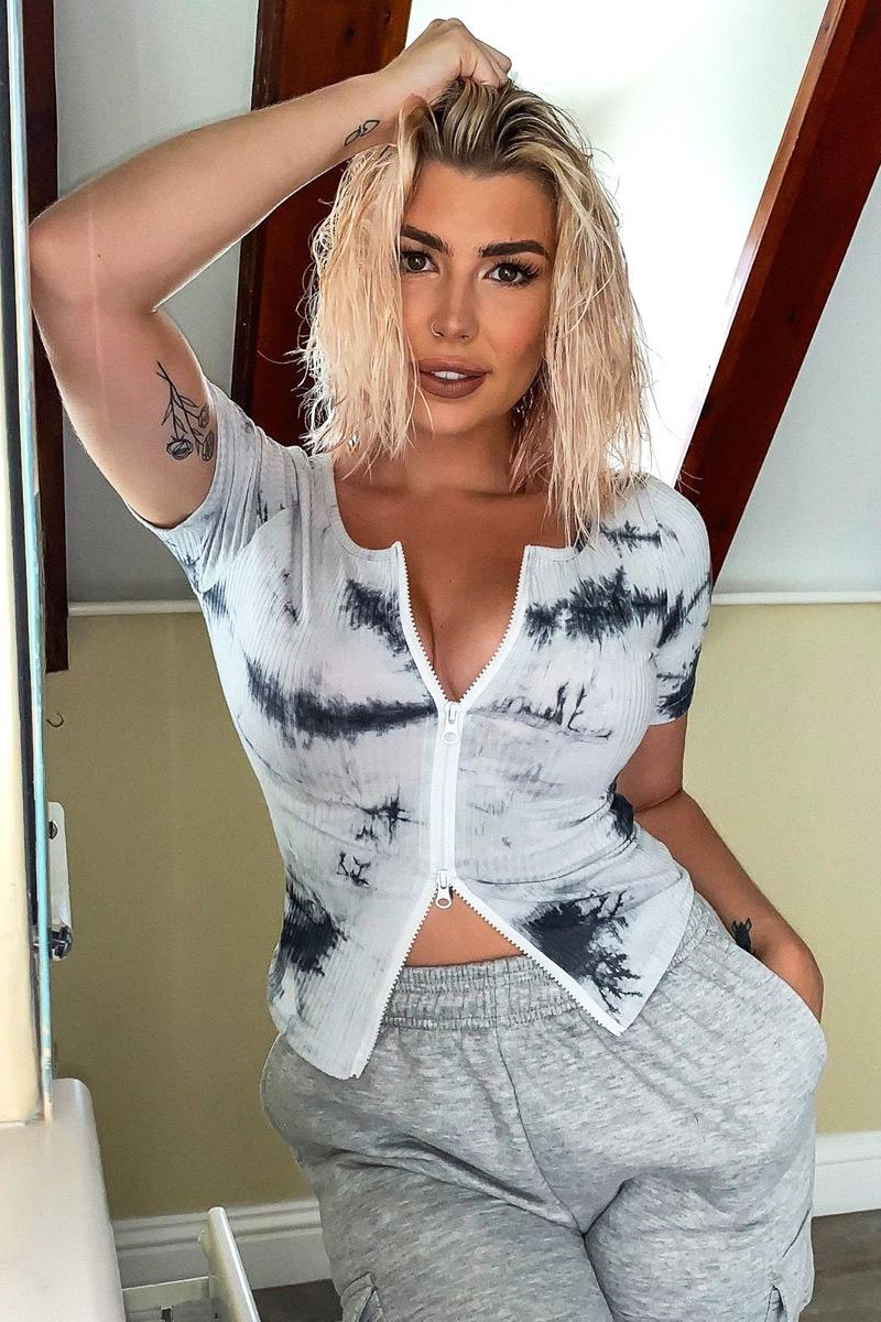 Grey Tie Dye Double Zip Top - Faven-Tops