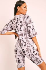 Grey Tie Dye Ribbed Cycling Shorts Co-ord - Haizlee-Co-ords