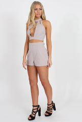 Grey Tie Front Two Piece - Esta-Co-ords