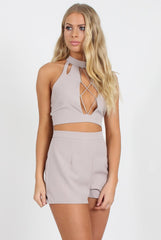 Grey Tie Front Two Piece - Esta-Co-ords