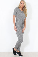 Grey Tie Waist Jumpsuit - Cheryl-Jumpsuits
