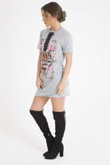 Grey Tiger Lace Up T-Shirt Dress - Autumn-Dresses