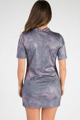 Grey Tiger Print Lace Up T Shirt Dress - Lula-Dresses