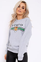Grey Tokyo Slogan Sweatshirt - Lilah-Sweatshirts
