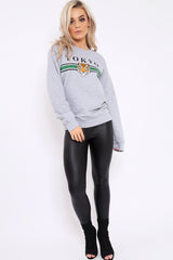 Grey Tokyo Slogan Sweatshirt - Lilah-Sweatshirts