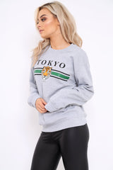 Grey Tokyo Slogan Sweatshirt - Lilah-Sweatshirts