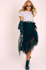 Grey Top Black Tulle Skirt Dress - Pola-Tops