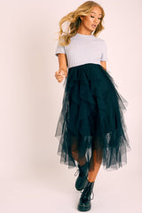 Grey Top Black Tulle Skirt Dress - Pola-Tops