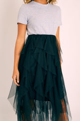 Grey Top Black Tulle Skirt Dress - Pola-Tops