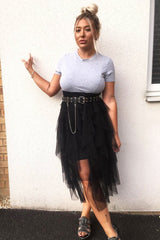 Grey Top Black Tulle Skirt Dress - Pola-Tops