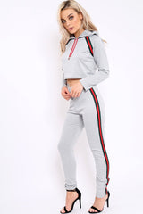 Grey Tracksuit with Khaki and Red Side Stripe - Beatrix-Co-ords