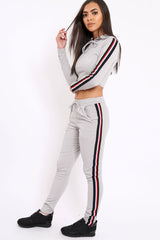 Grey Tracksuit with Red White and Black Side Stripe - Kasey-Co-ords