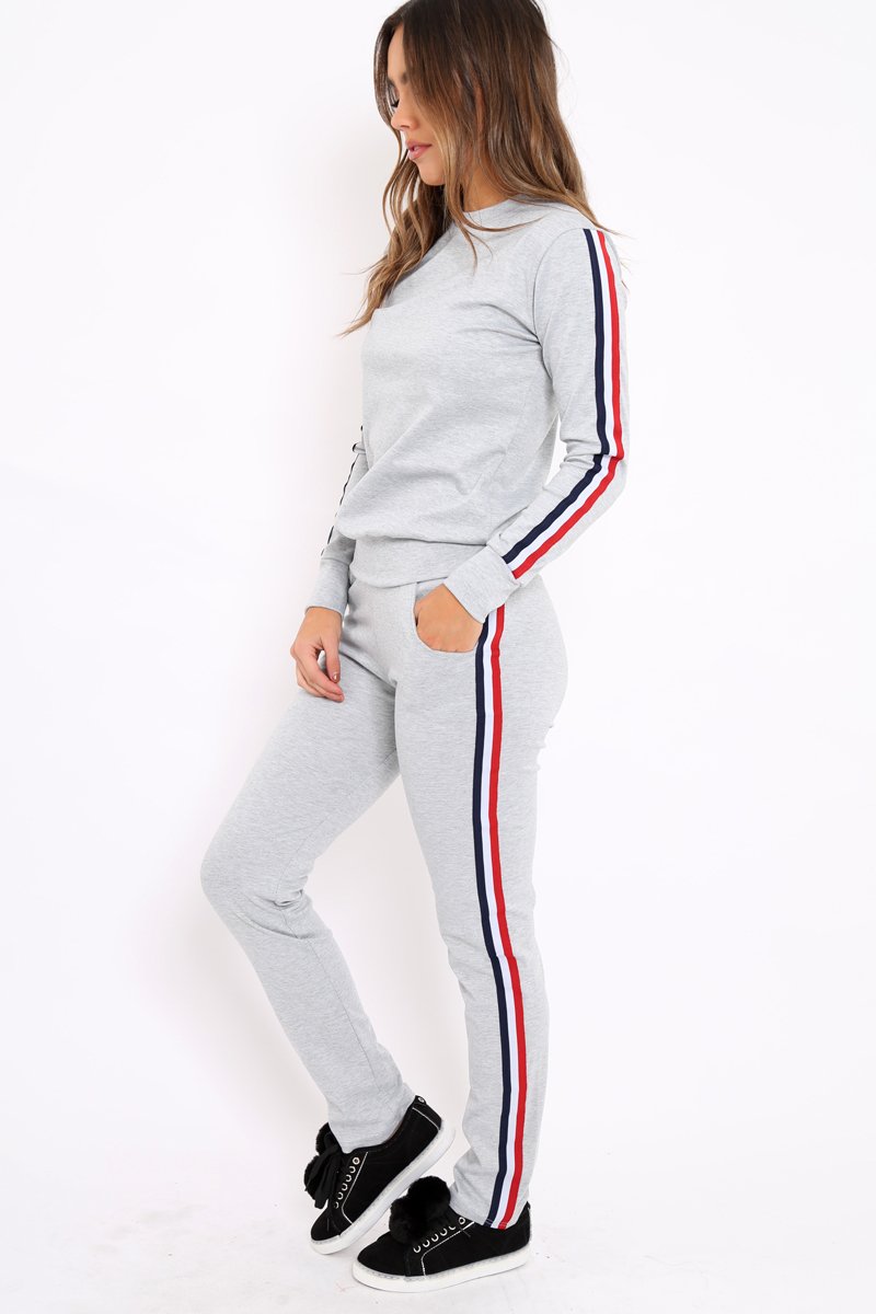 Grey Tracksuit with Sports Trim - Livvy-Loungewear