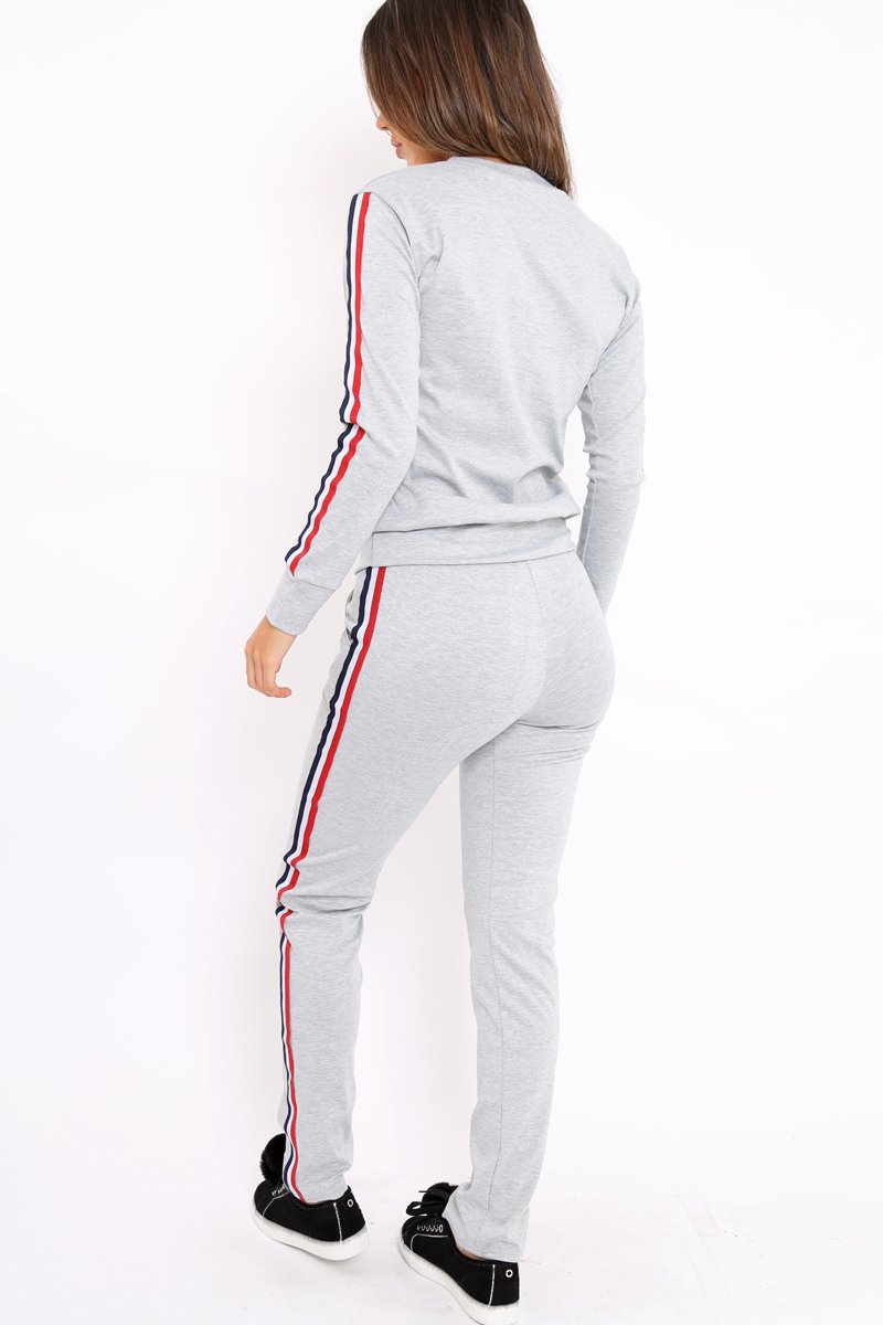 Grey Tracksuit with Sports Trim - Livvy-Loungewear