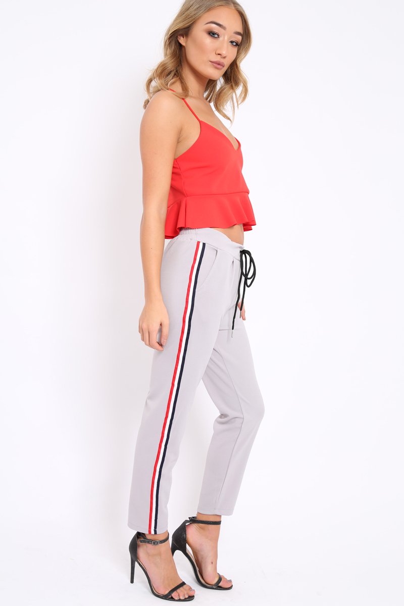 Grey Trousers with Red Blue and White Side Stripe - Savanna-Trousers