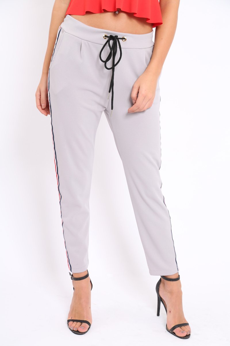 Grey Trousers with Red Blue and White Side Stripe - Savanna-Trousers