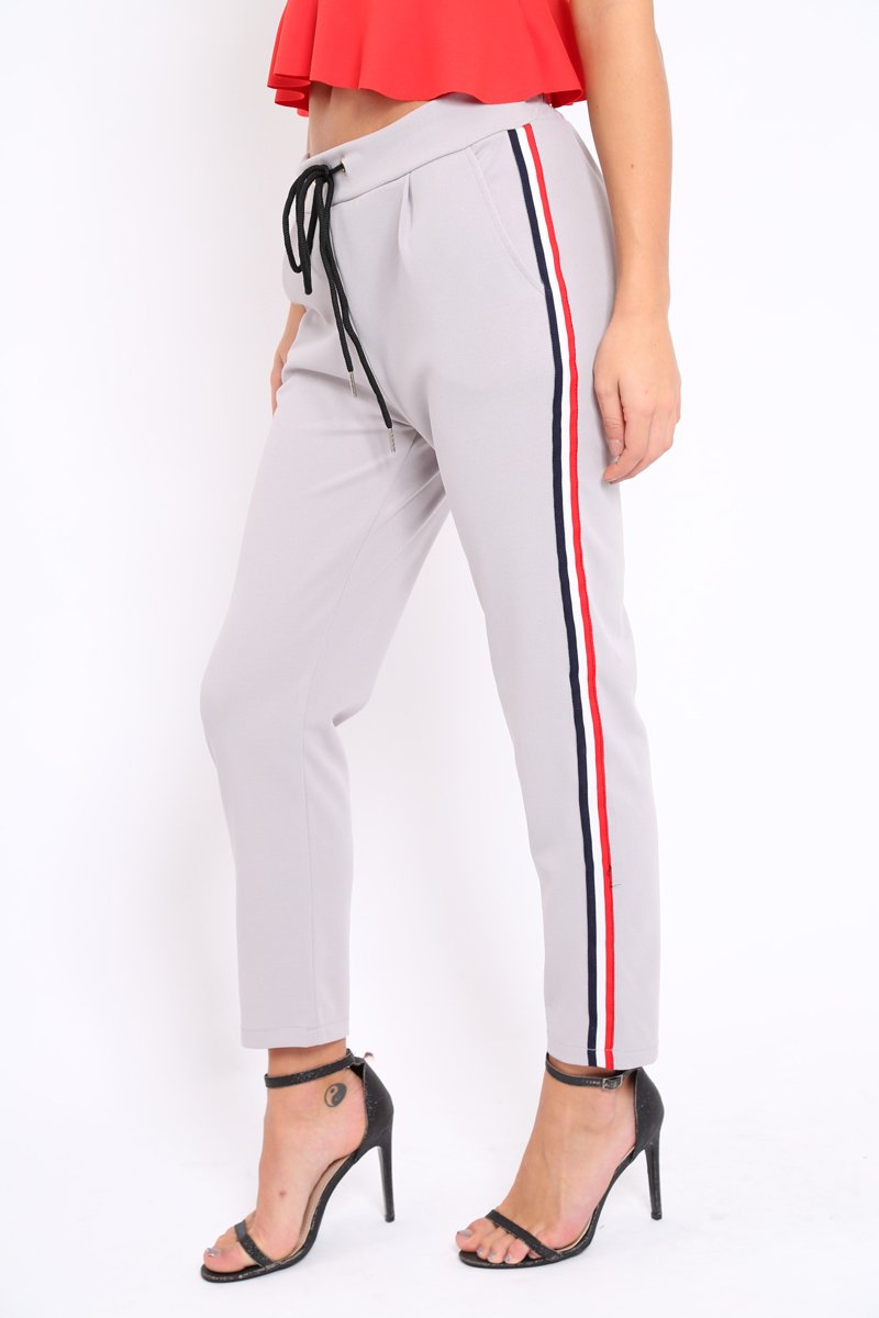 Grey Trousers with Red Blue and White Side Stripe - Savanna-Trousers