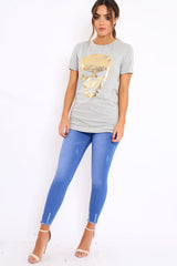 Grey Tshirt with Gold Skull Print - Brook-Tops