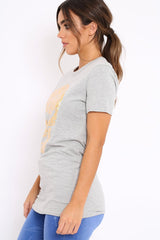 Grey Tshirt with Gold Skull Print - Brook-Tops