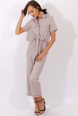 Grey Utility Tie Waist Pocket Jumpsuit - Kai-Jumpsuits