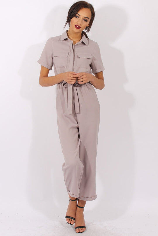 Grey Utility Tie Waist Pocket Jumpsuit - Kai