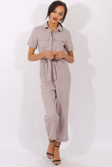 Grey Utility Tie Waist Pocket Jumpsuit - Kai-Jumpsuits