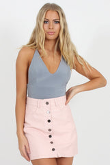 Grey V Front Bodysuit - Jill-Bodysuits