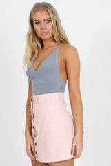 Grey V Front Bodysuit - Jill-Bodysuits