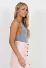 Grey V Front Bodysuit - Jill-Bodysuits