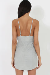 Grey V Plunge Bodycon Mini Dress - Gwen-Dresses